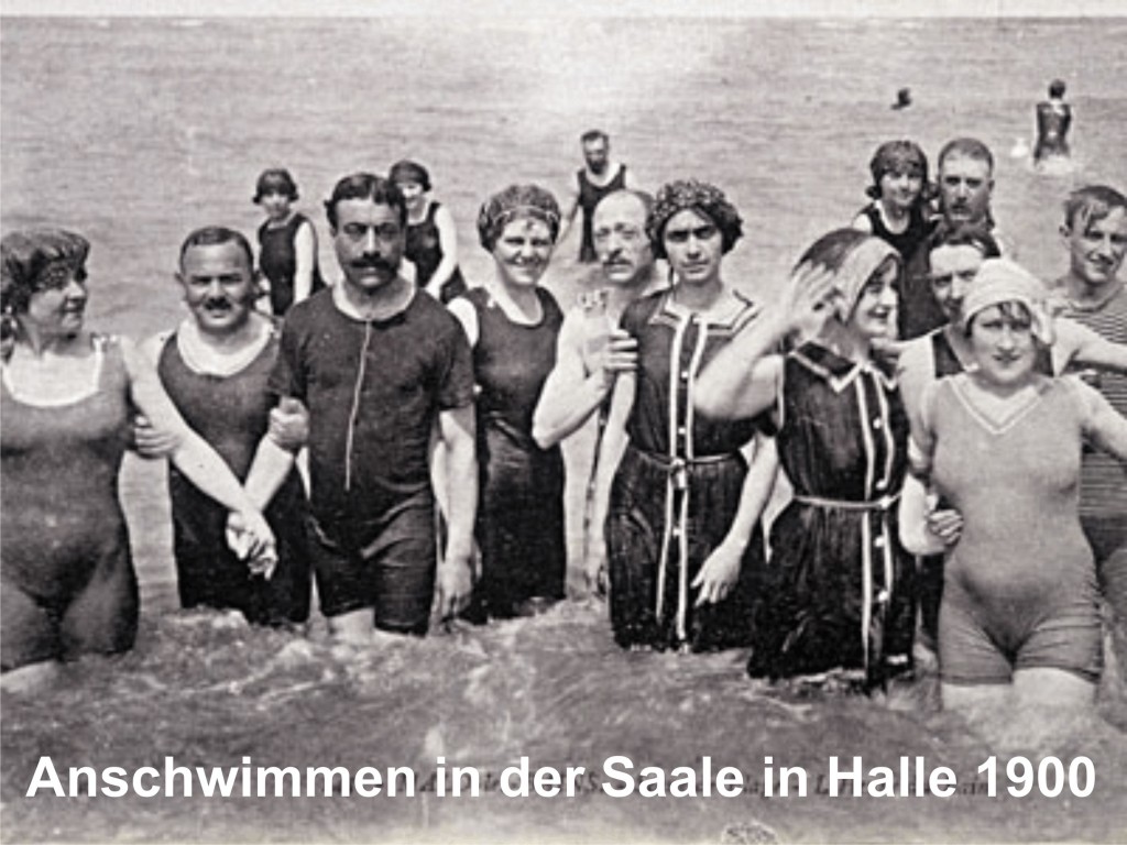 Anschwimmen in der Saale 1900
